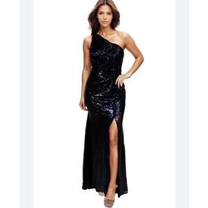 Rene Ruiz Collection One Shoulder Draped Sequin Evening Gown Black Plus Size 20